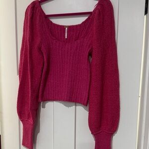Free People Vibrant Pink Scoop Neck Sweater Like New